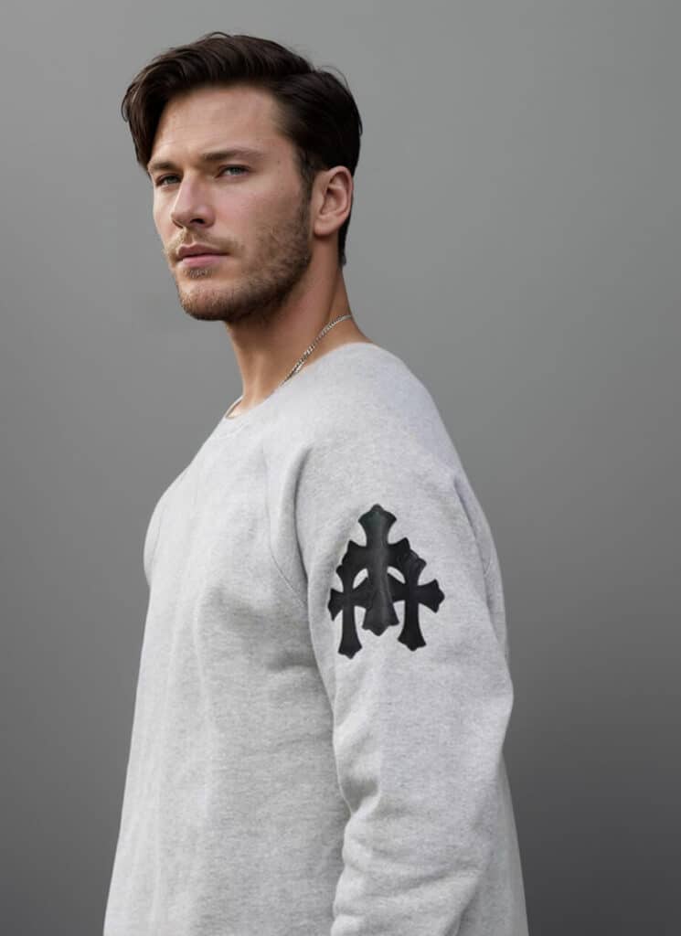 chrome hearts leather cross patch sweatshirt