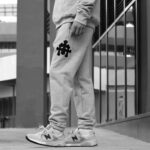 chrome hearts leather cross patch sweatpants