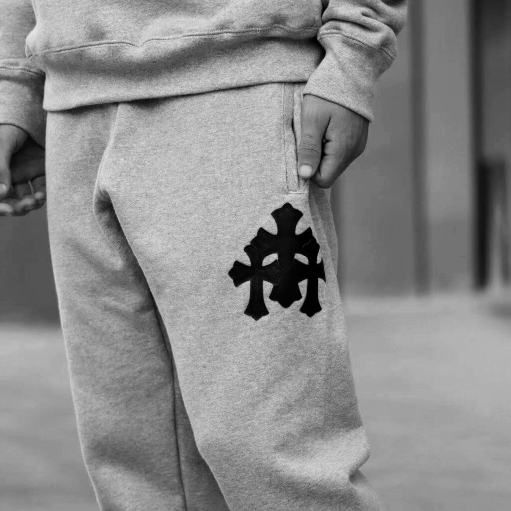 chrome hearts leather cross patch sweatpants
