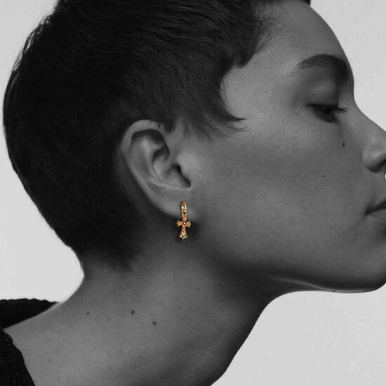 22K GOLD BABY CROSS CHARM EARRINGS WITH RUBIES 2