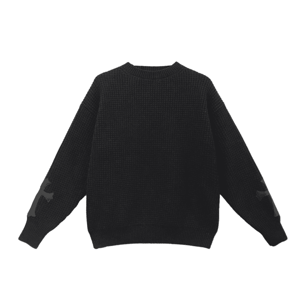 Chrome Hearts Leather Cross Patch Cashmere Sweater (Black)