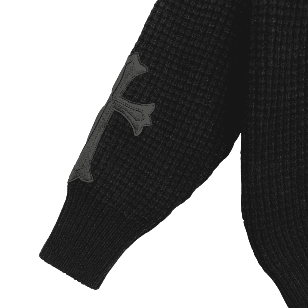 Chrome Hearts Leather Cross Patch Cashmere Sweater (Black)